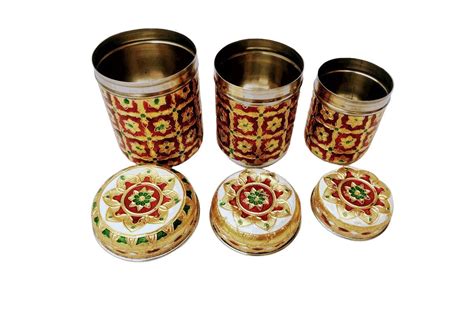 Meenakari Steel Dabba Box Set – Puja Celebrations